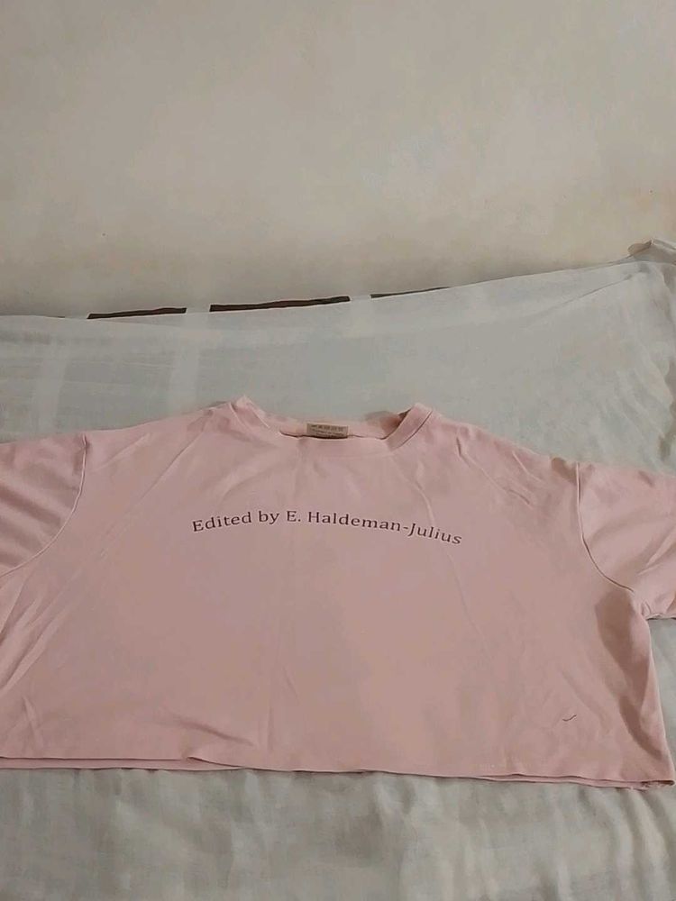 Pink Cropped T-Shirt with Text