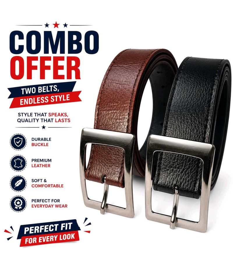 New 2 Pack Mens Rexine Belts