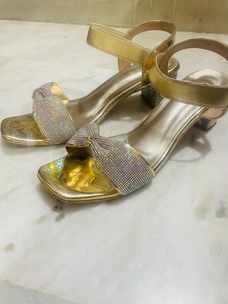 Sparkling Gold Block Heels