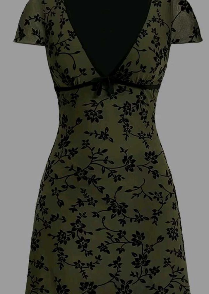 Olive Floral Print Mini Dress