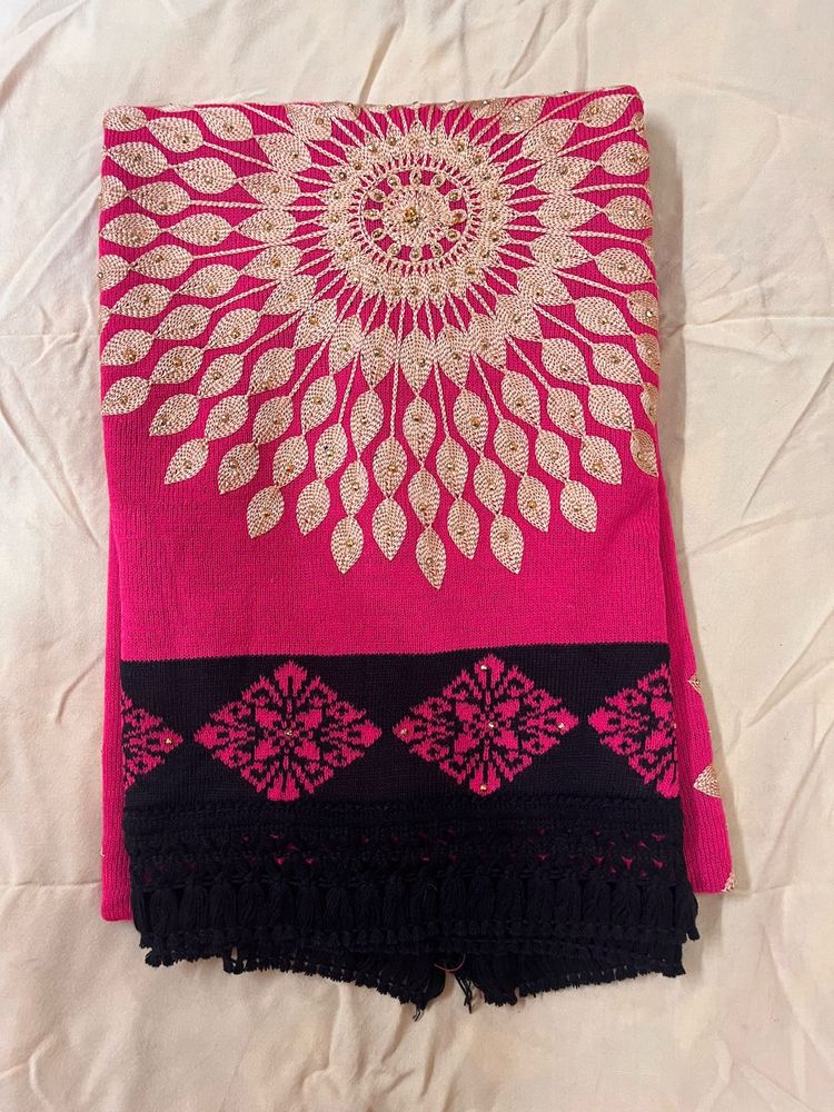 New Embroidered Pink &amp; Black Stole