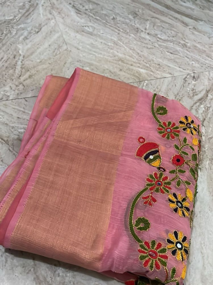 Beautiful Pink Embroidered Saree