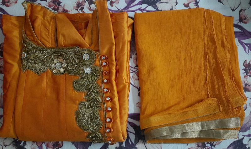 Mustard Yellow A-Line Kurta Gown Dress