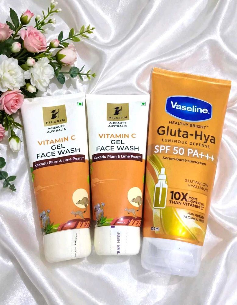 Pack of 3 Pilgrim Vitamin C Gel Face Wash &amp; Vaseli