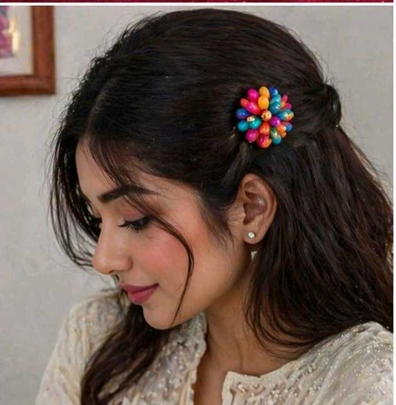 Boho Beaded Flower Hair Clip