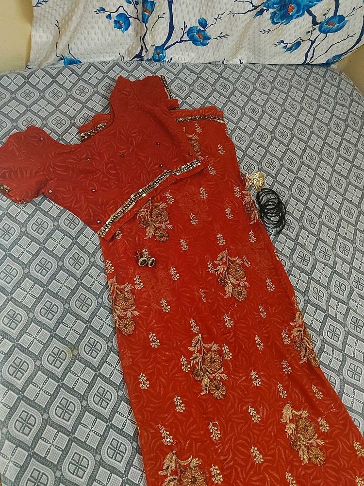 Orange Embroidered saree