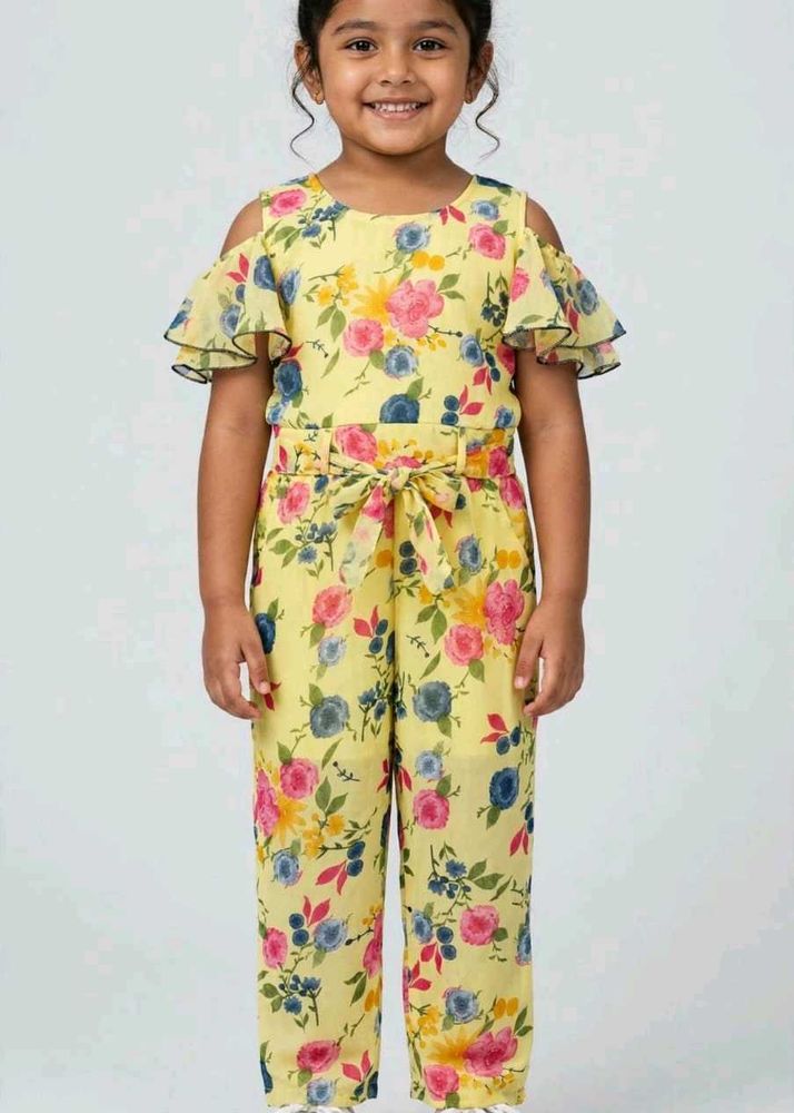 Cute Yellow Floral Jumpsuit for Girls