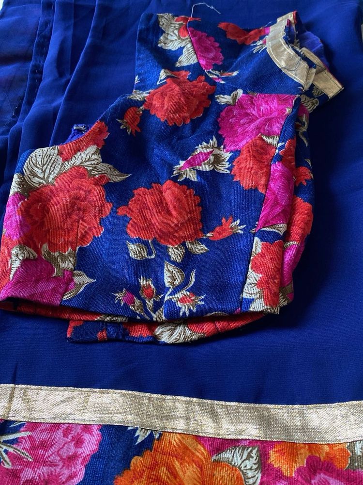 Blue Floral Lehenga Choli Set