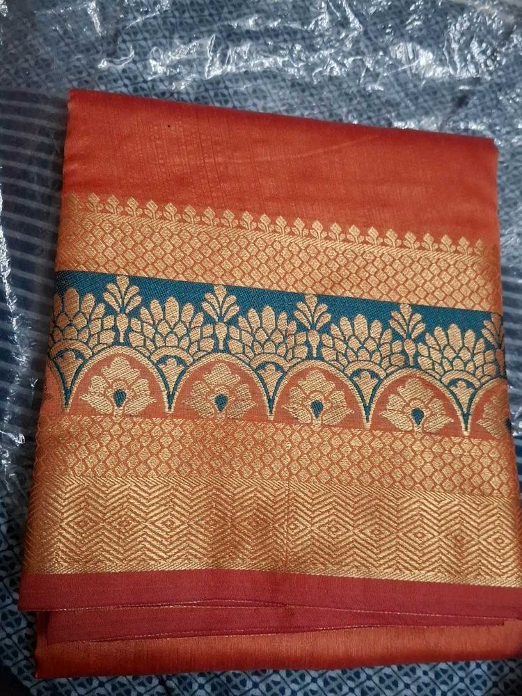 Elegant Orange &amp; Gold Saree