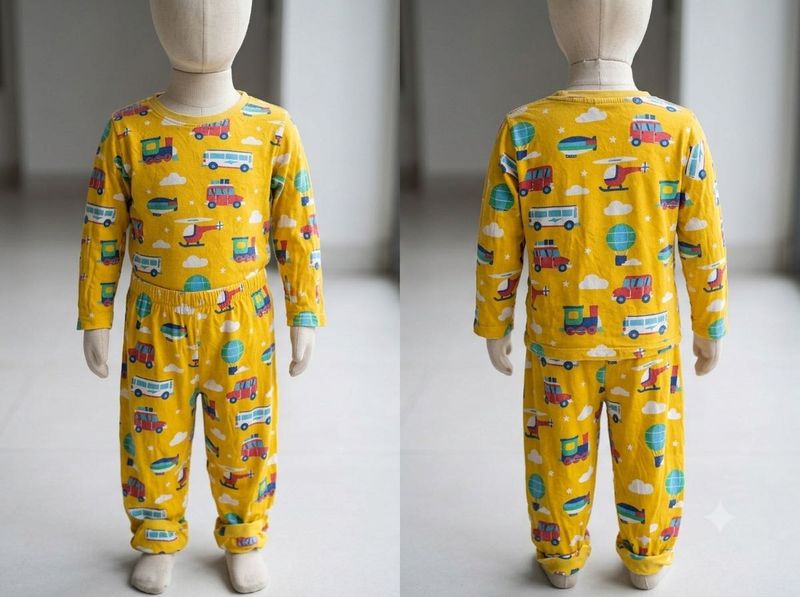Cute Yellow Vehicle Print Pajama Set