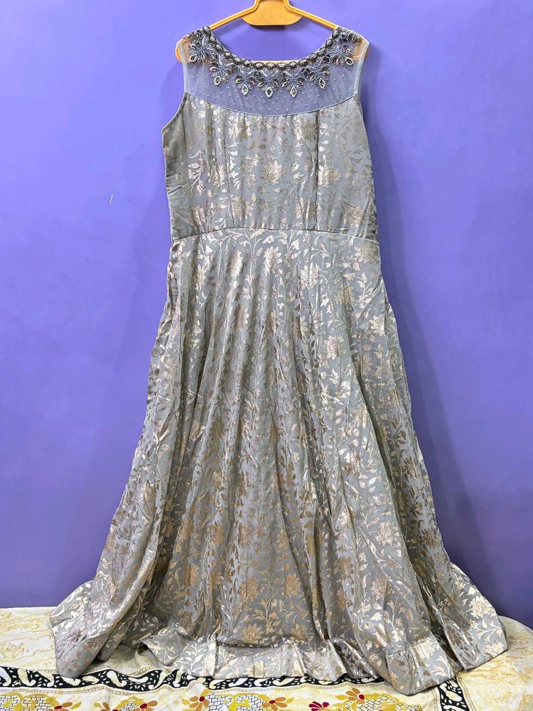 Elegant Grey &amp; Gold Floral Gown