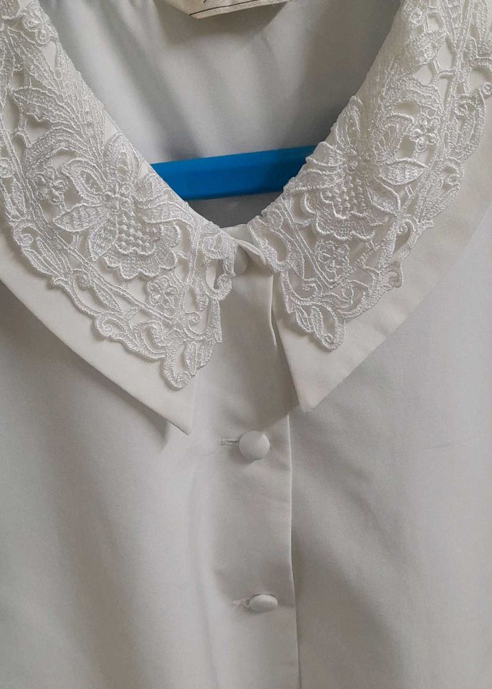 White Lace Collar Top