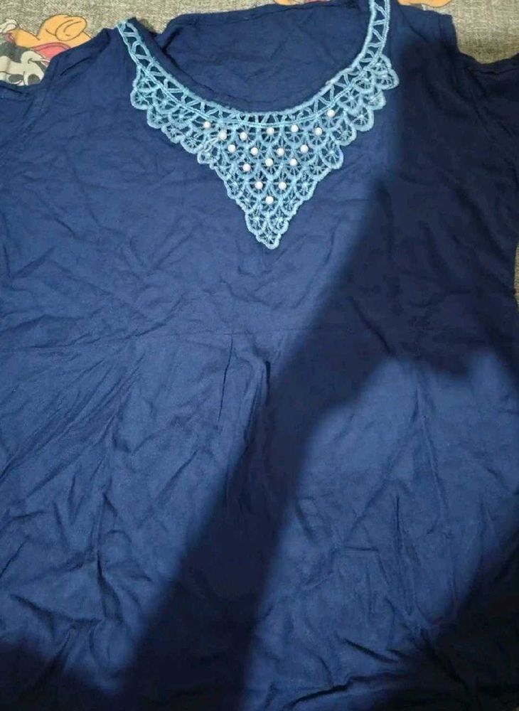 Blue Kurta with Lace Neckline 11