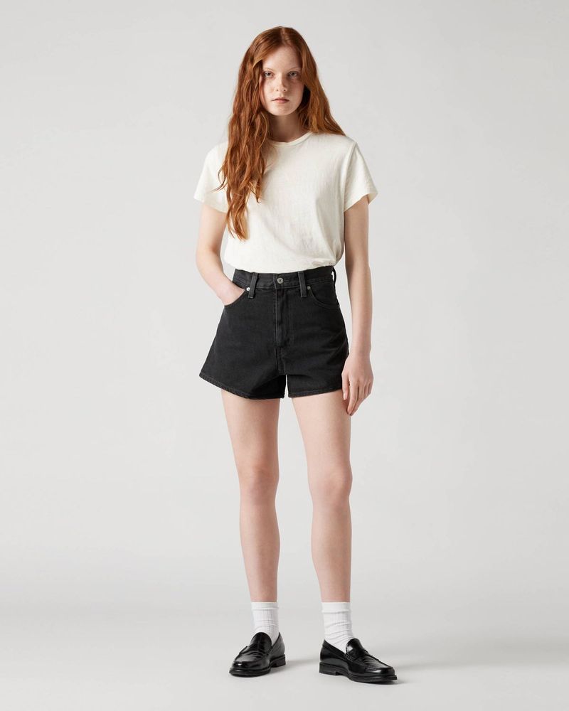 Black denim washed shorts