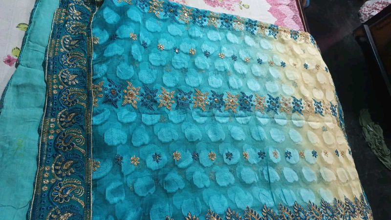 Stunning Blue &amp; Yellow Ombre Saree