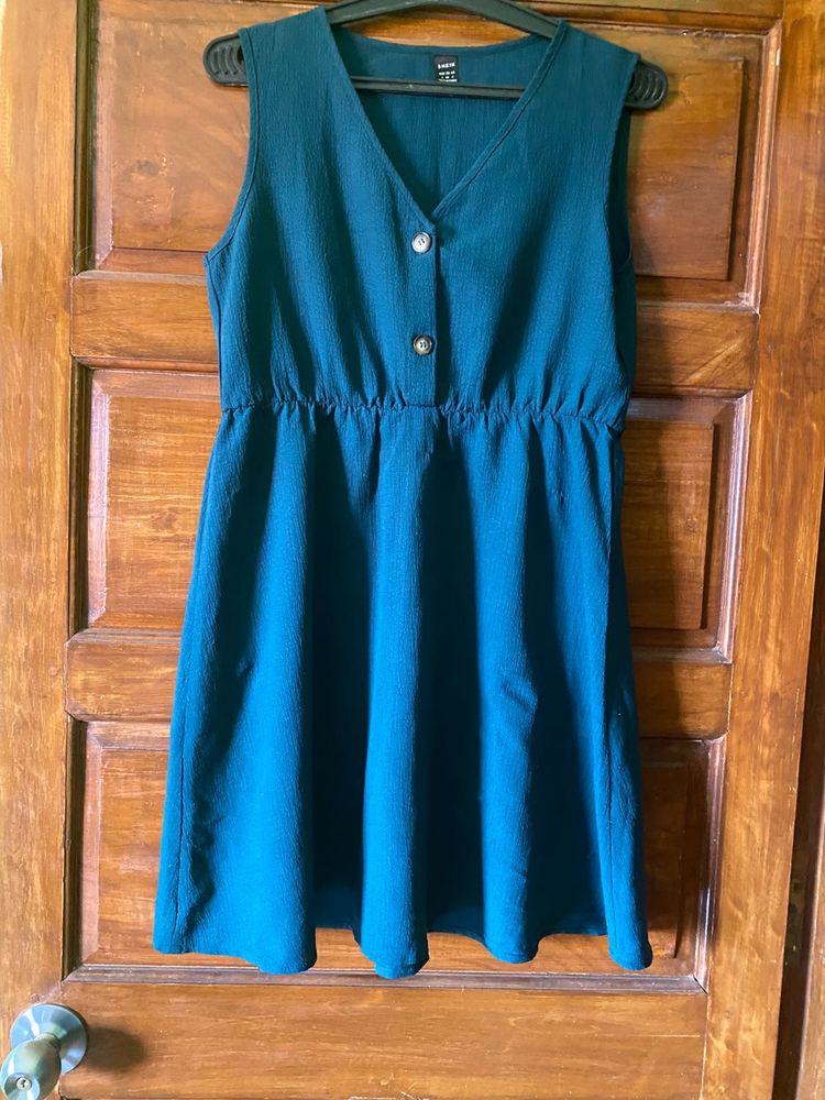 Teal Button-Up Sleeveless Dress