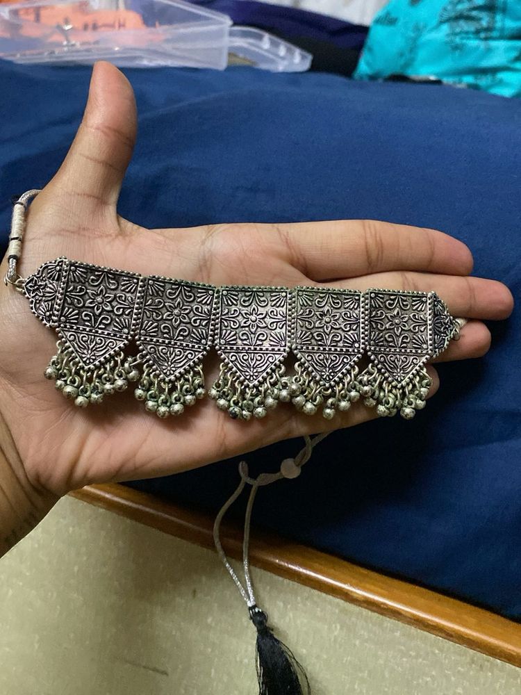 Boho Oxidized Silver Necklace