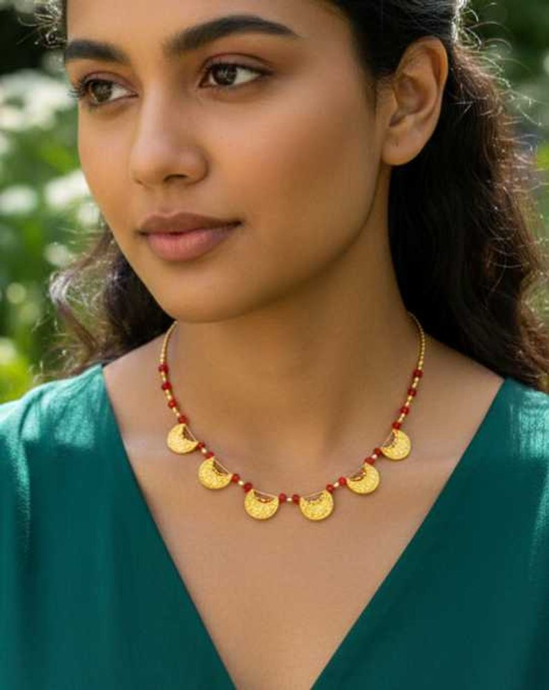 Gold Plated Moon Necklace with GoldenBeads