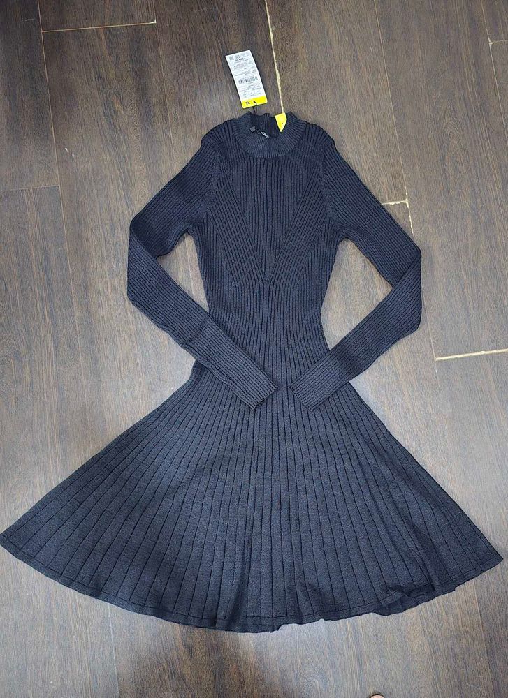 sparkling Ribbed Knit Fit and Flare Dress