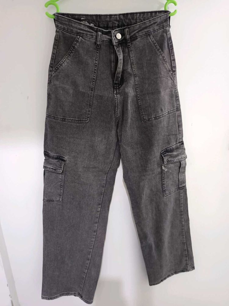 Women's Grey Cargo Jeans