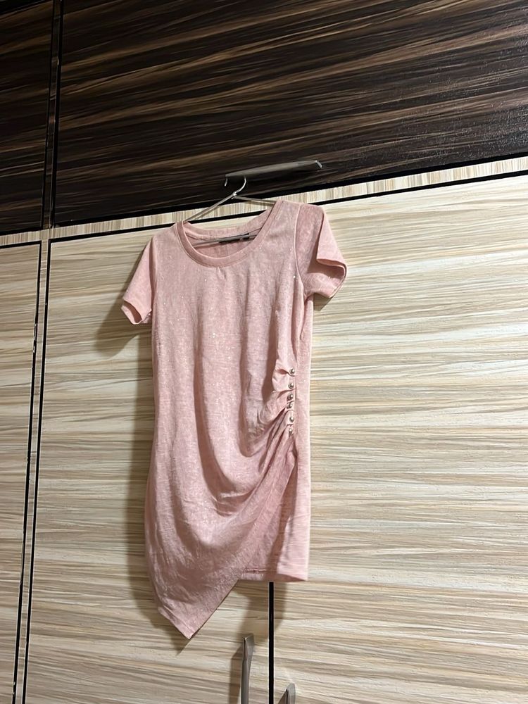 Chic Pink Ruched Asymmetrical Top