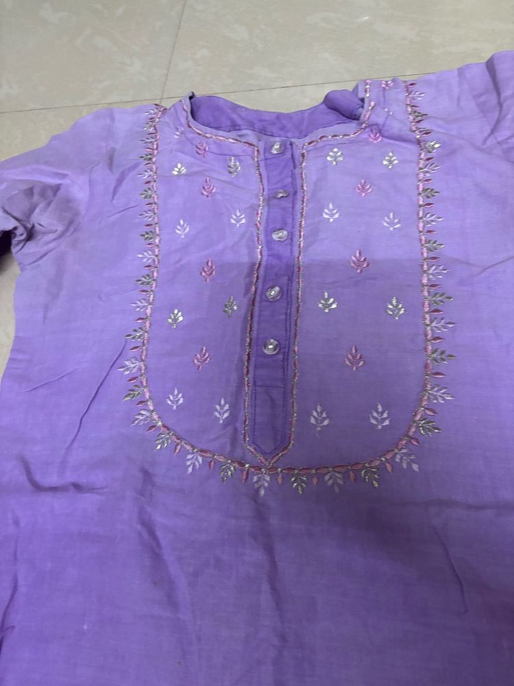 Charming Lavender Hand-Embroidered Kurta
