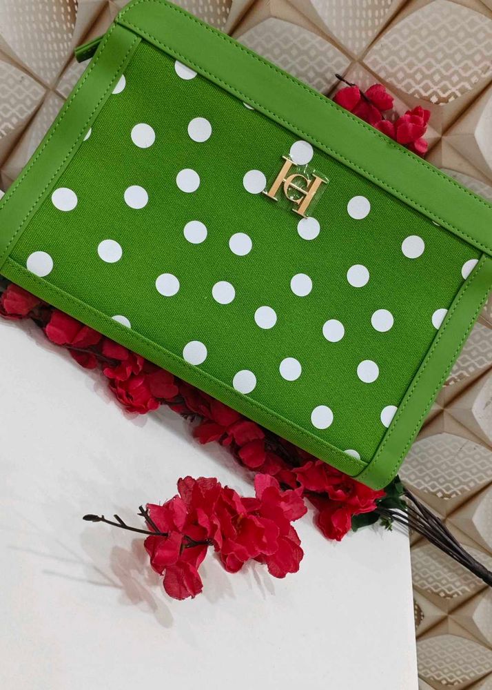 Carolina herrera Green Polka Dot Clutch Bag
