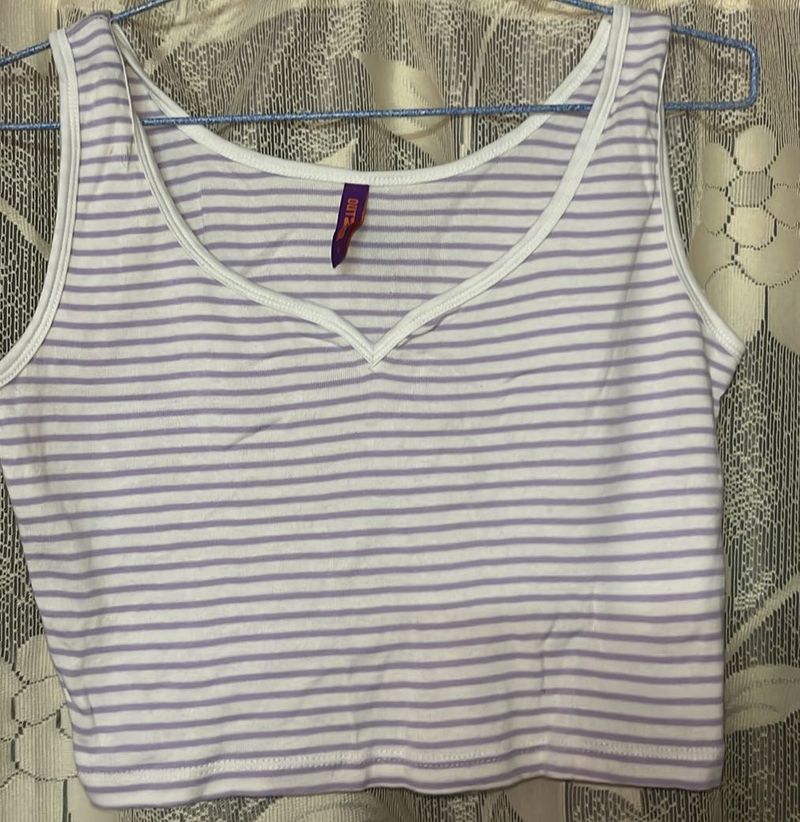 Striped V-Neck Crop Tank Top