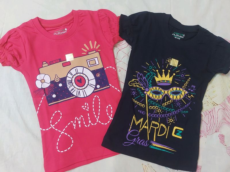 Combo Of 2 T-shirt For Girls, Black And Pink