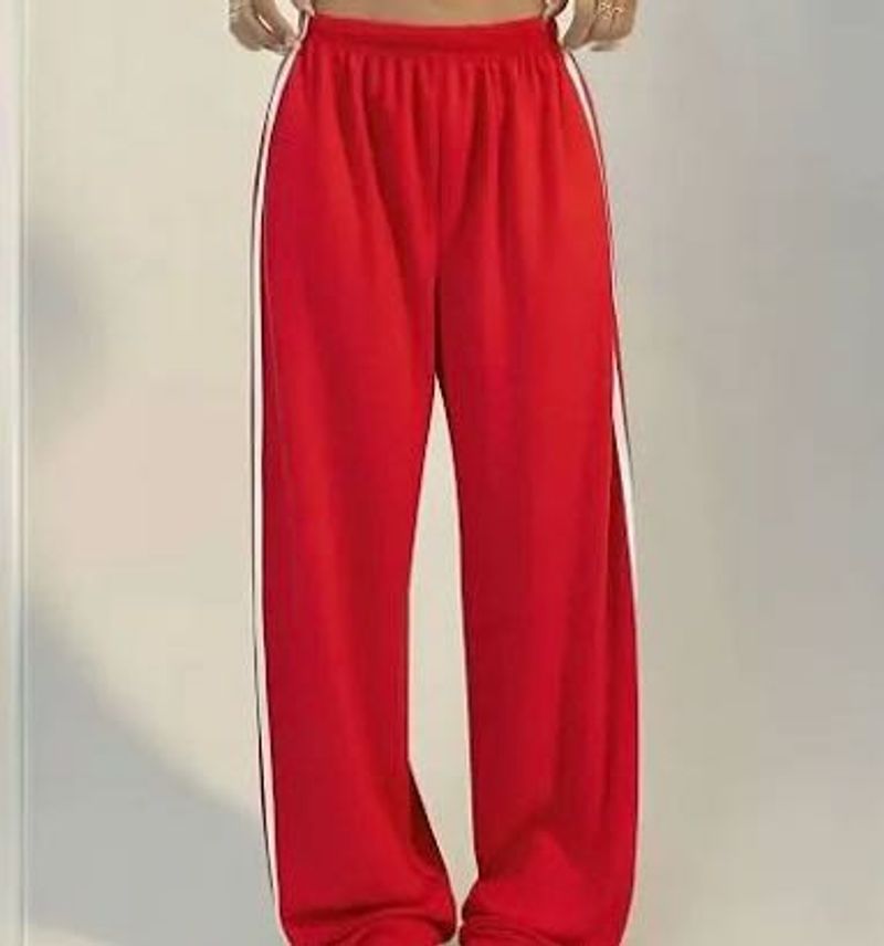 Red Track Pants with White Stripes