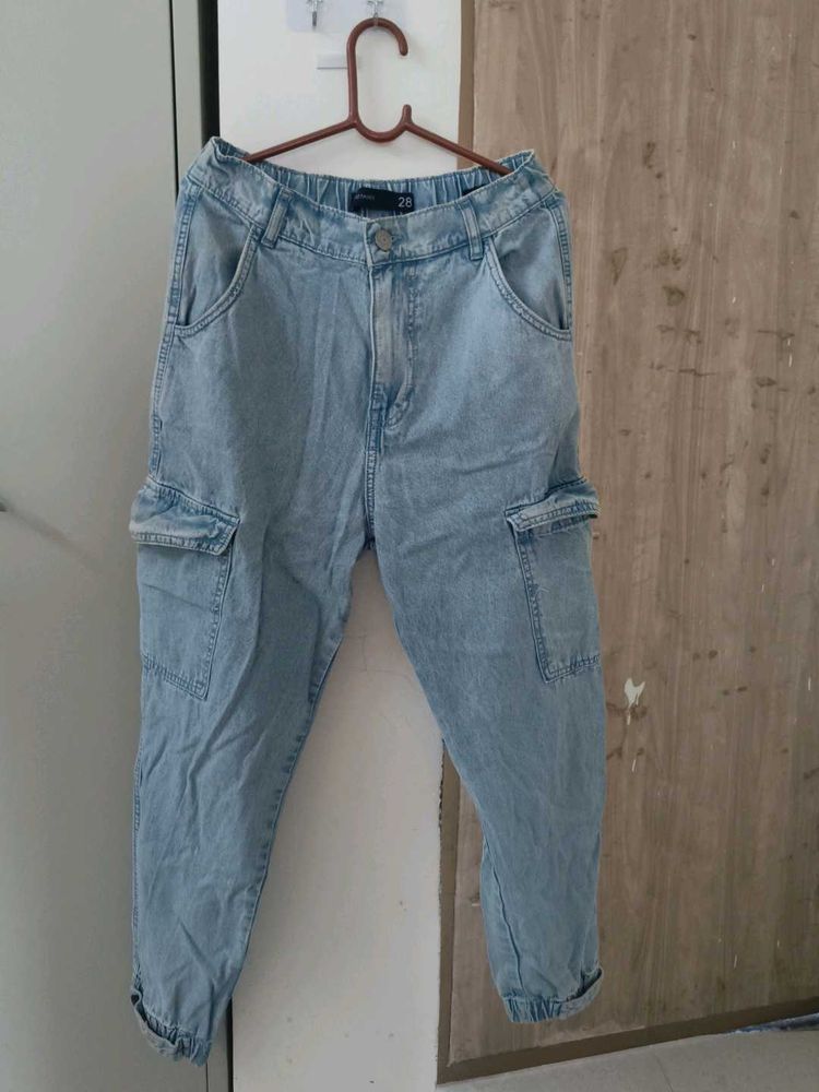 Light Wash Denim Cargo Pants