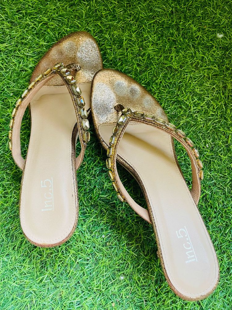 Embellished Gold Flat Sandals