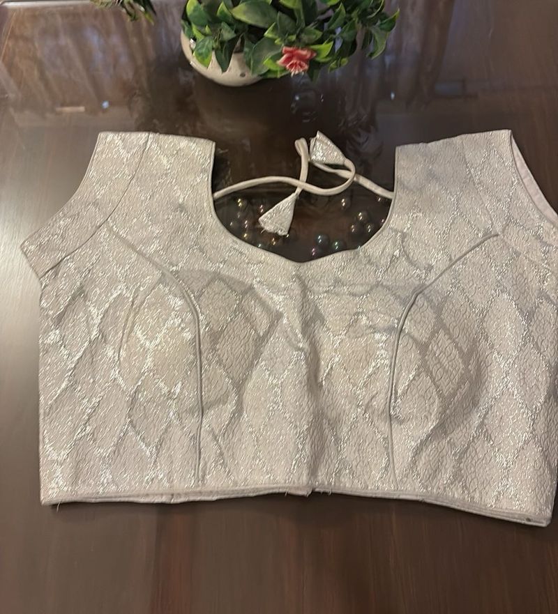 Elegant Silver Brocade Blouse