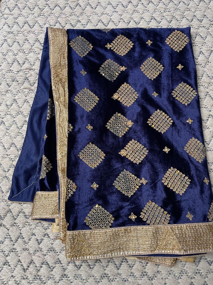 Elegant Navy Blue Velvet saree with Gold Embellish