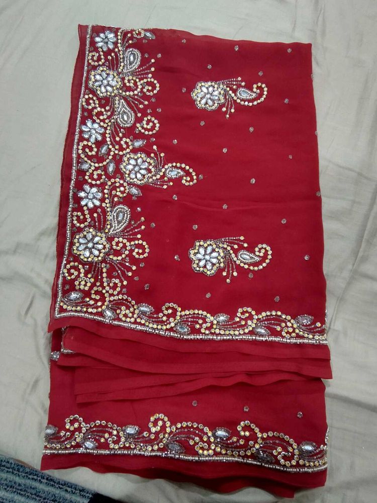 Red Embellished Saree