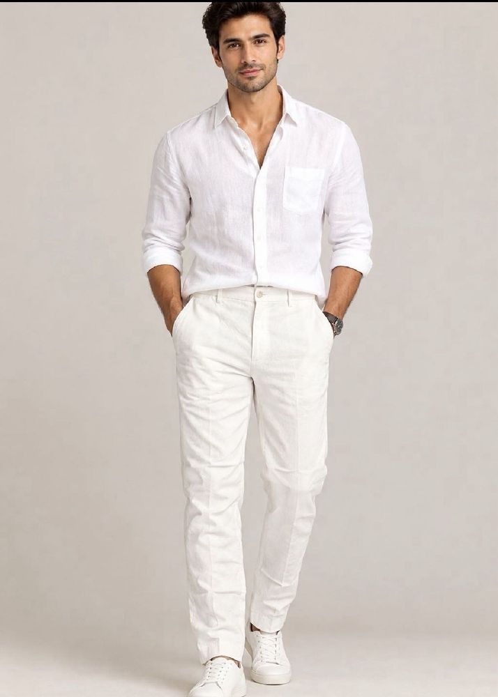 Zara Men's White Linen Pants