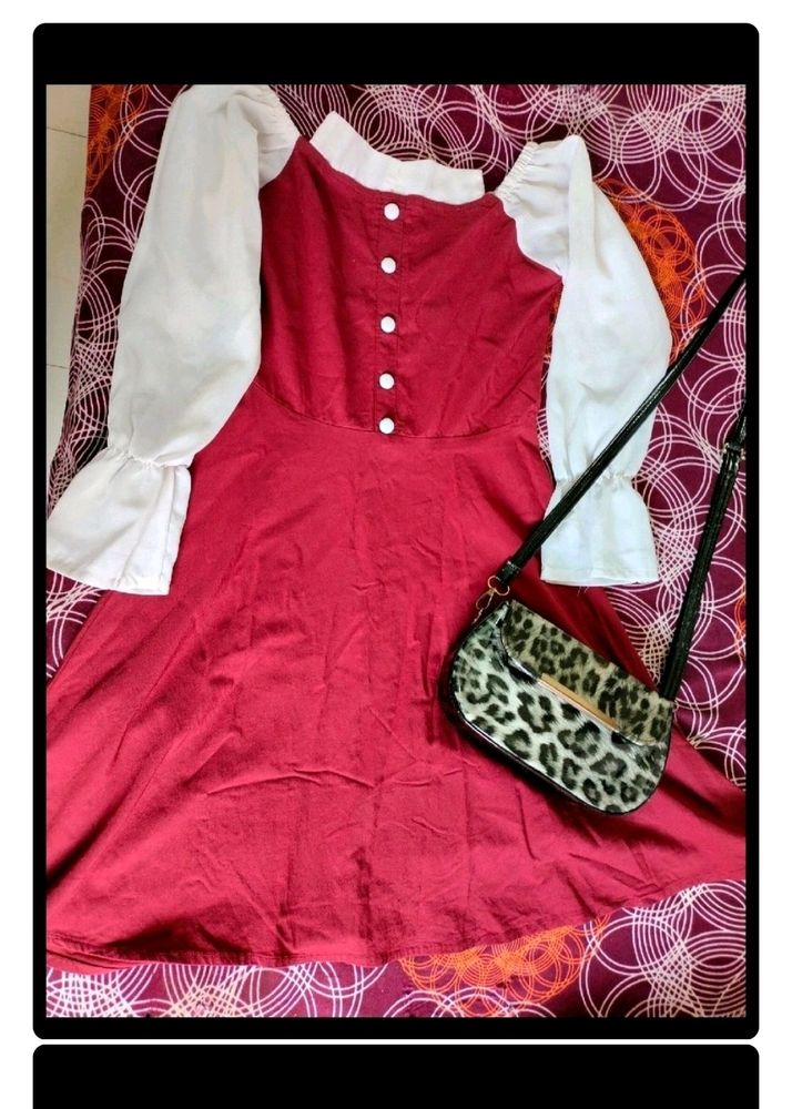 Korean One Piece Midi Dress Maroon
