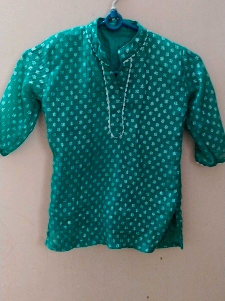 Beautiful Teal Kurta with White Embellishments