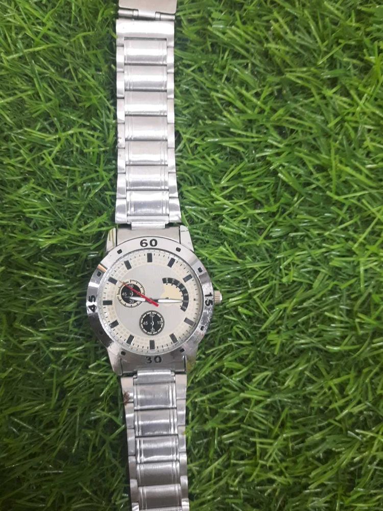 Men's Silver Metal Band Watch