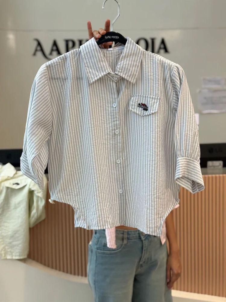 Striped Cropped Shirt with Pocket Detail