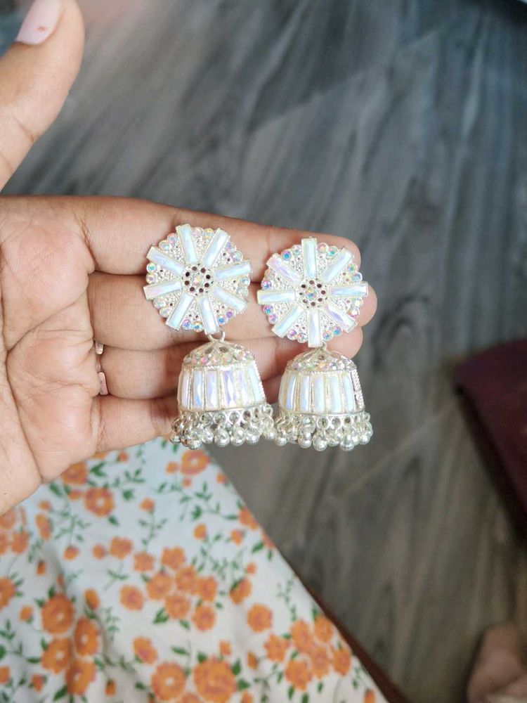 Exquisite White Jhumka Earrings
