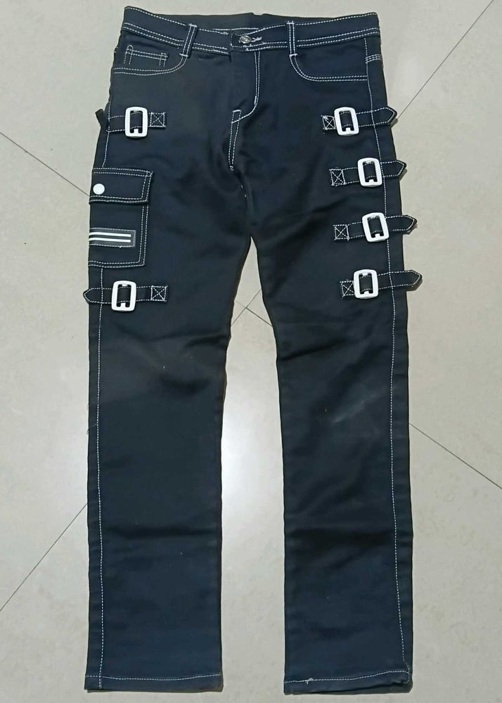 Black Buckled Cargo Jeans