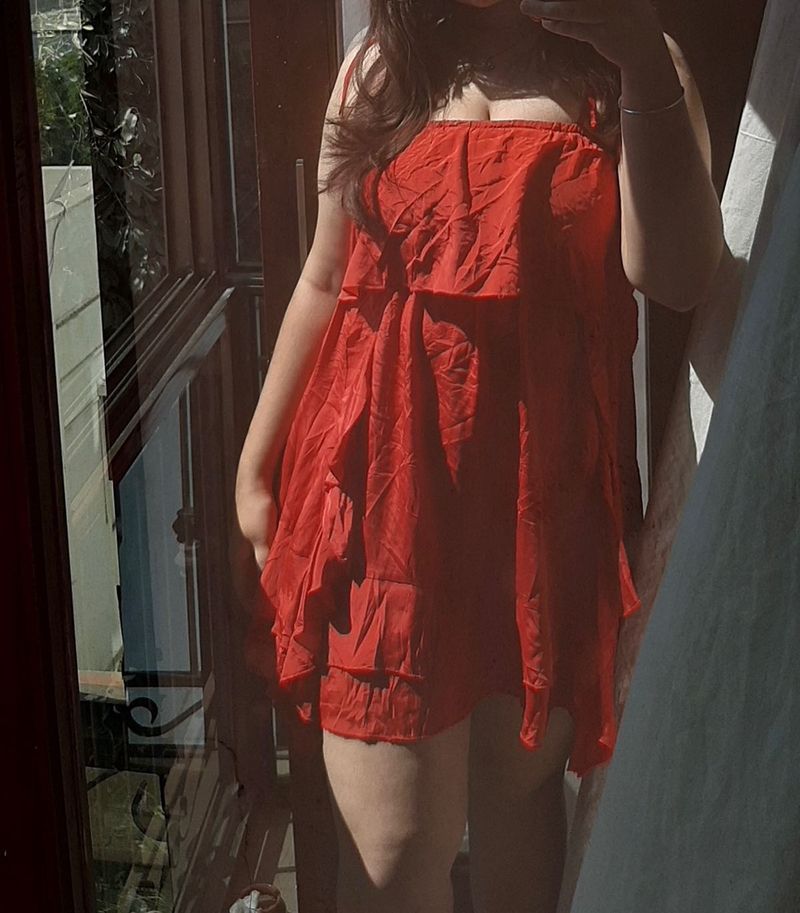 Vibrant Red Ruffled Mini Dress