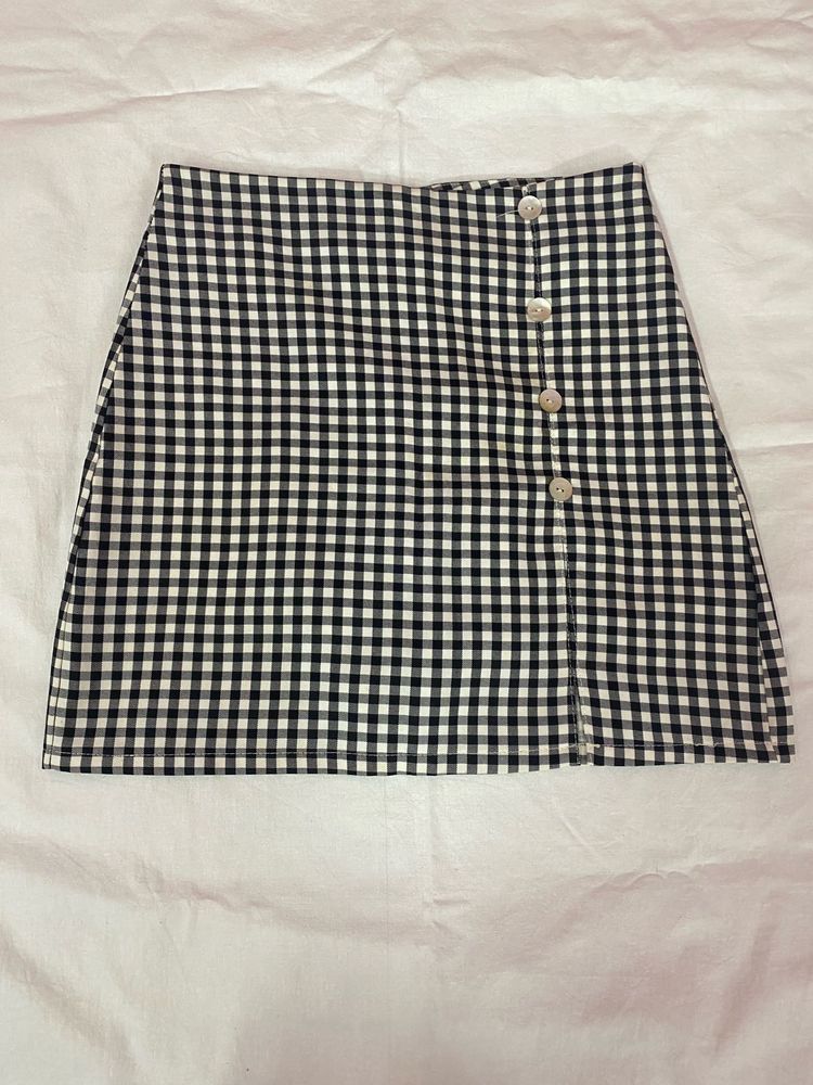 Classic Gingham Button-Up Mini Skirt
