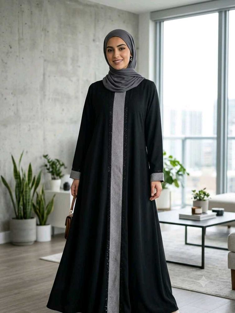 Elegant Abaya with Embellished Front