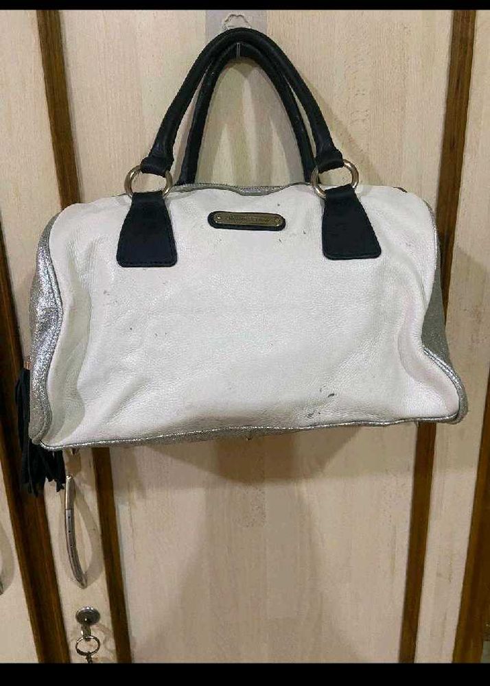 Chic White &amp; Silver Duffle Bag