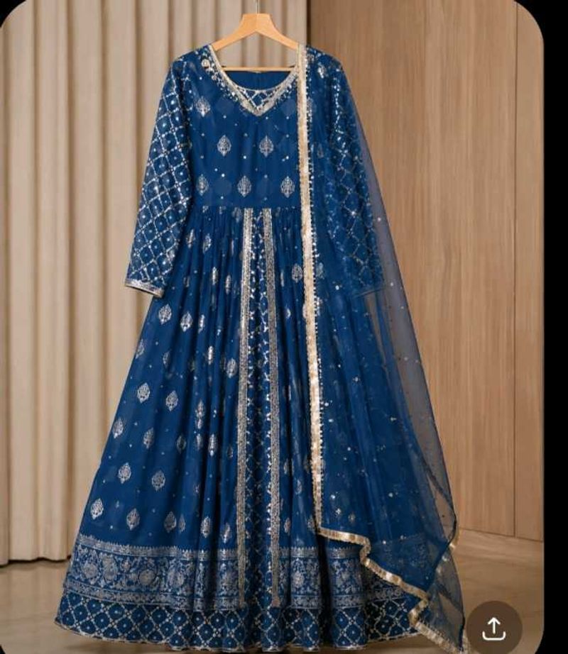 Stunning Blue Embellished Anarkali Suit