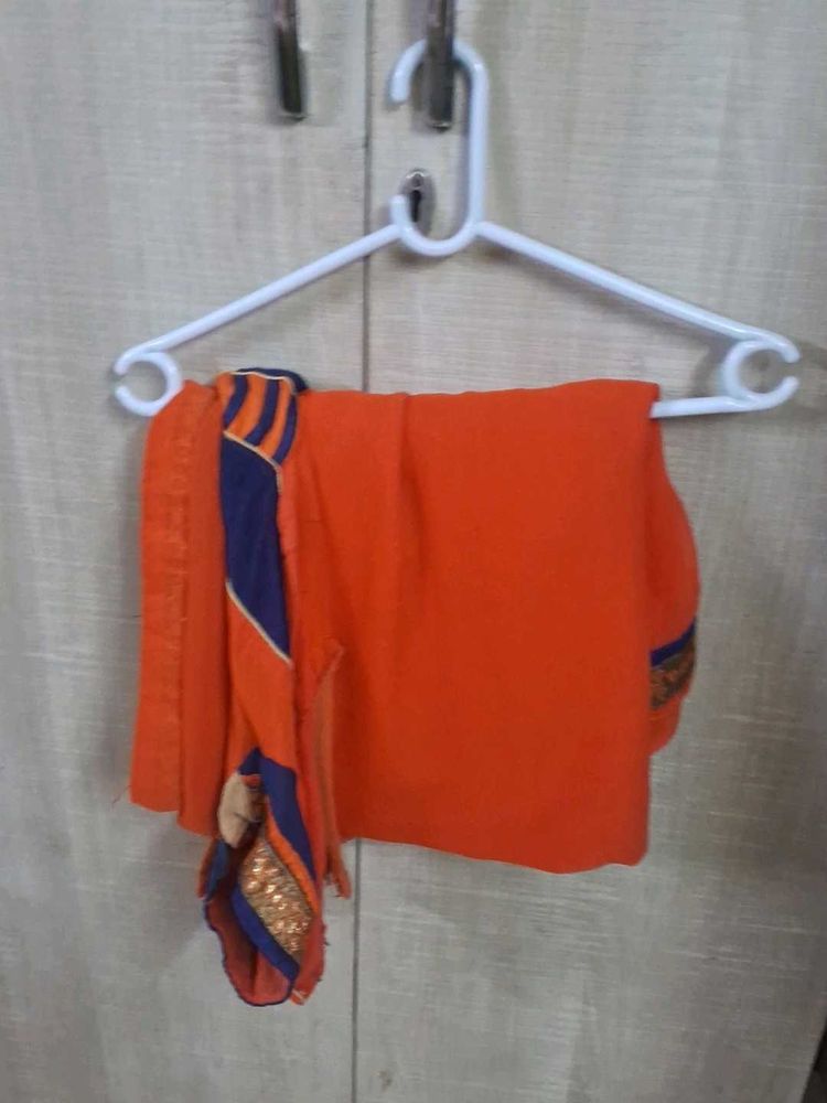 Vibrant Orange Saree with Blue Border