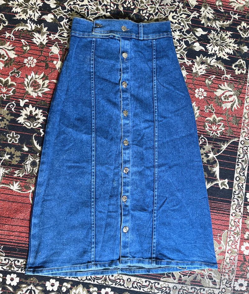 Trendy Long Denim Skirt | Blue A-Line Skir