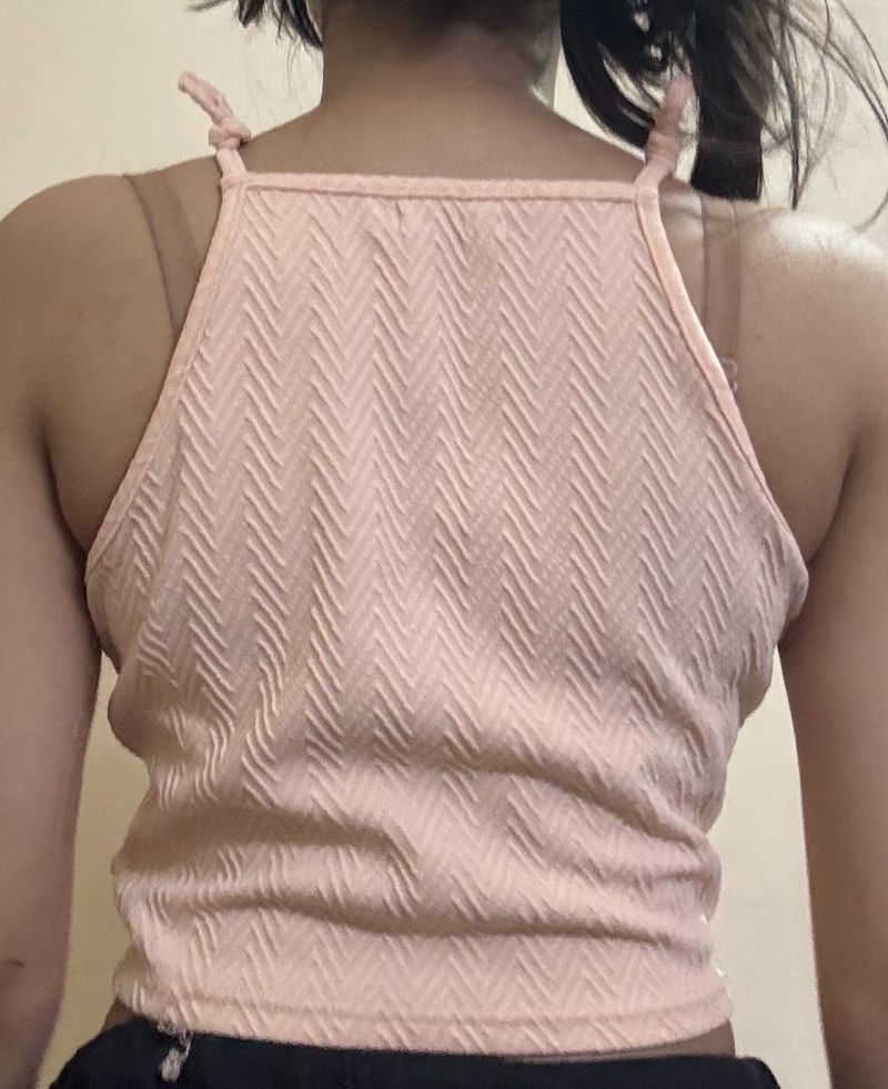 Stylish Pink Textured Halter Top